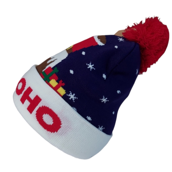Christmas Beanie Hat Navy Blue Unisex Pom Winter Cap Knit New - Picture 10 of 11